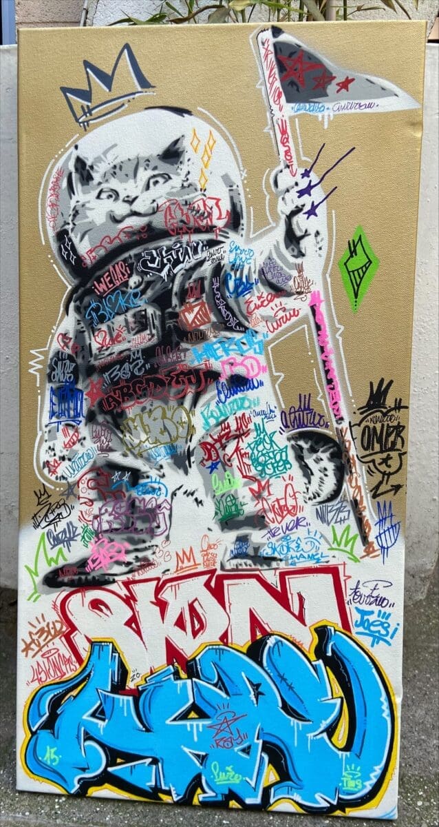 Explorer Cat – Peinture aérosol et acrylique d&rsquo;Alberto Blanchart