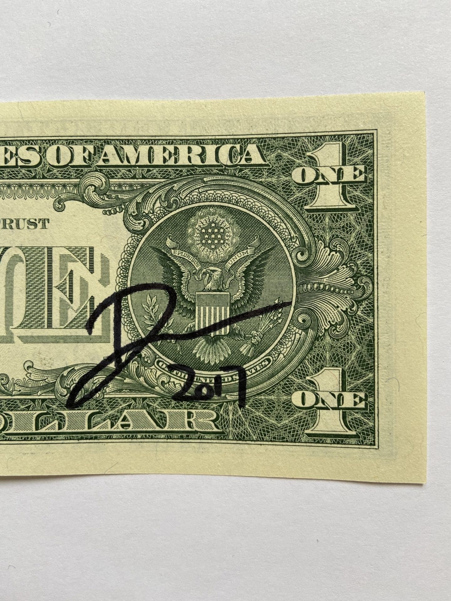 Death NYC – CRY, Collage sur billet de 1 dollar (2017)