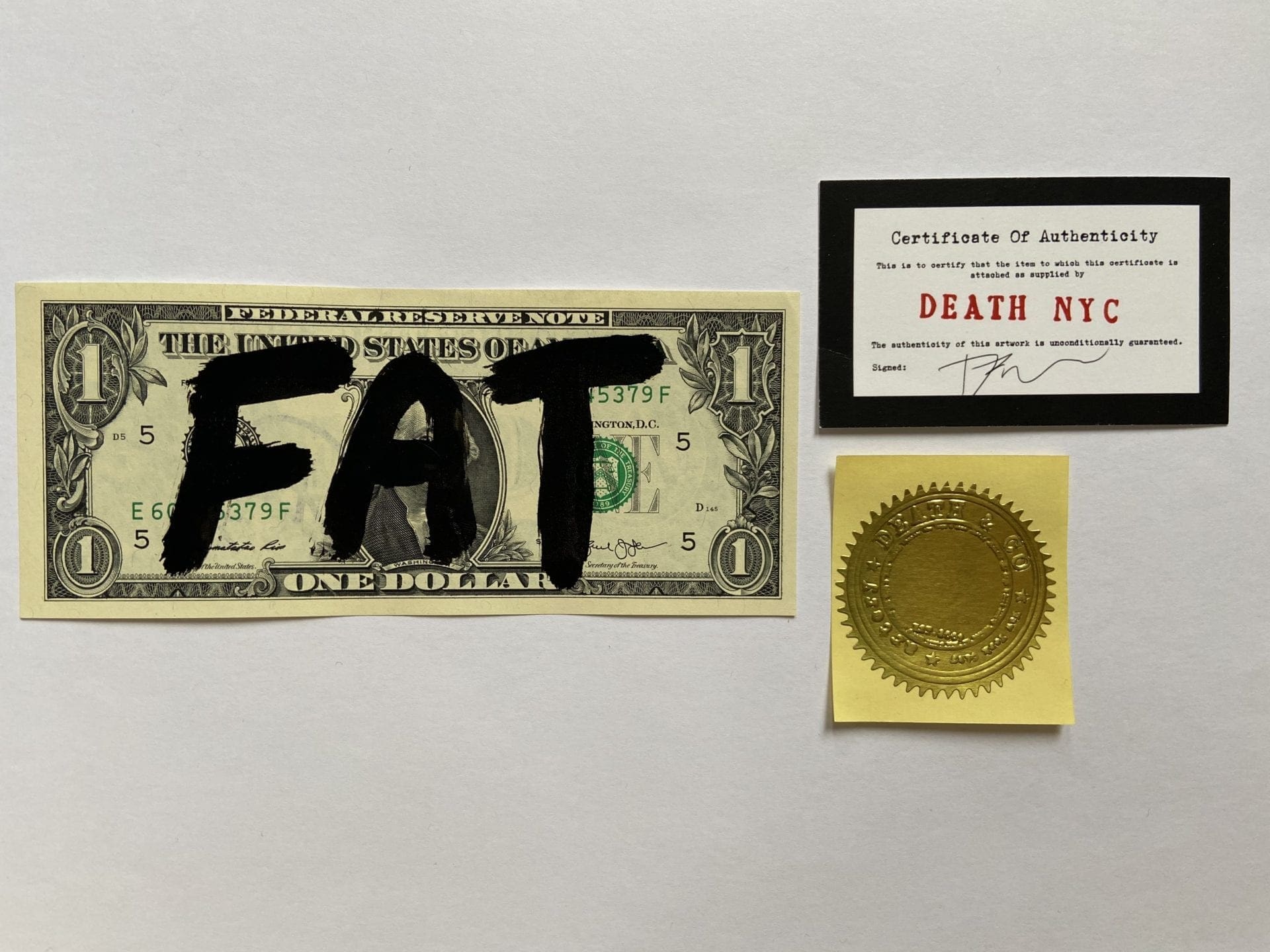 Death NYC – FAT, Collage sur billet de 1 dollar