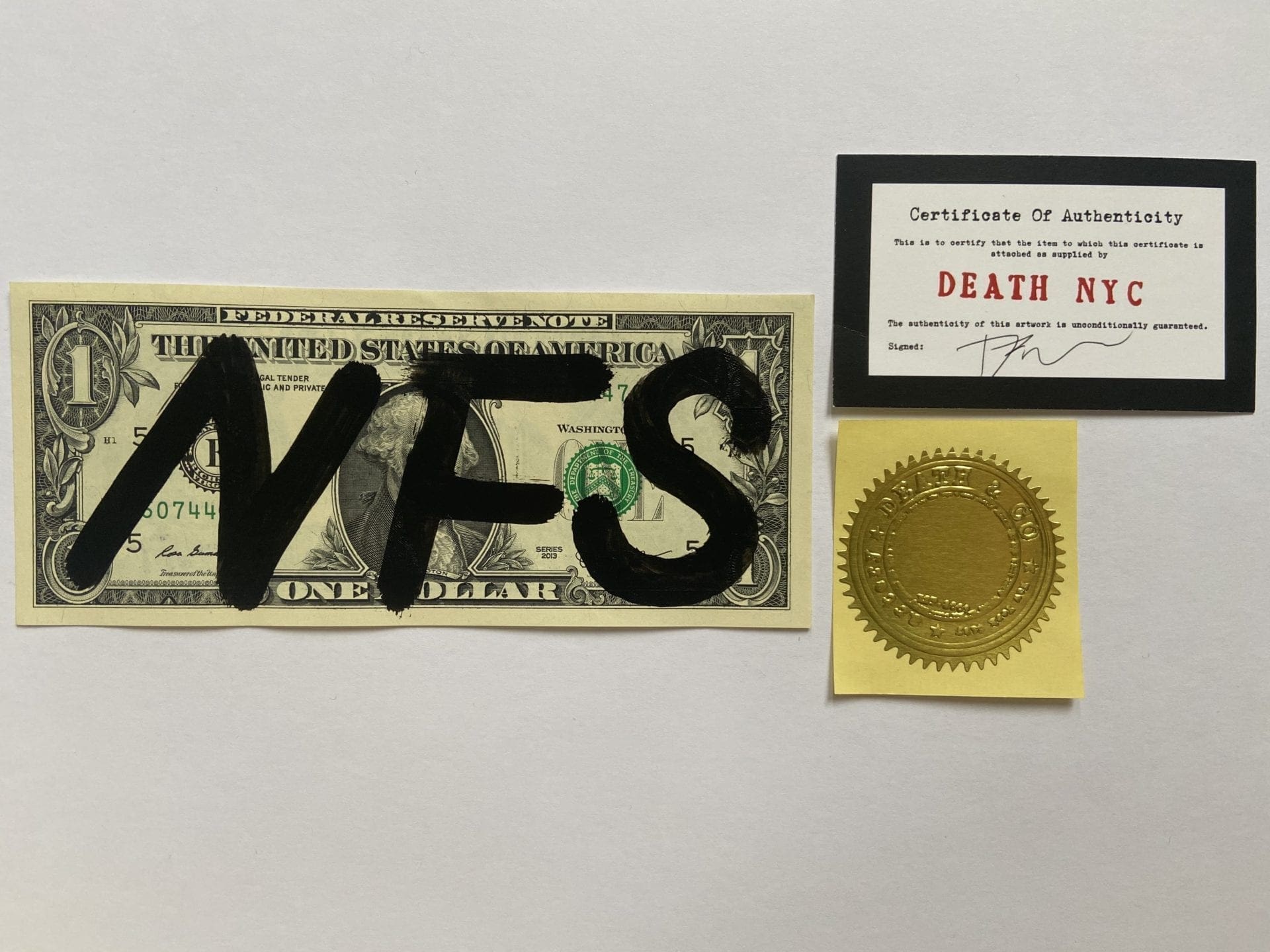 Death NYC – Collage sur billet de 1 dollar (2017)