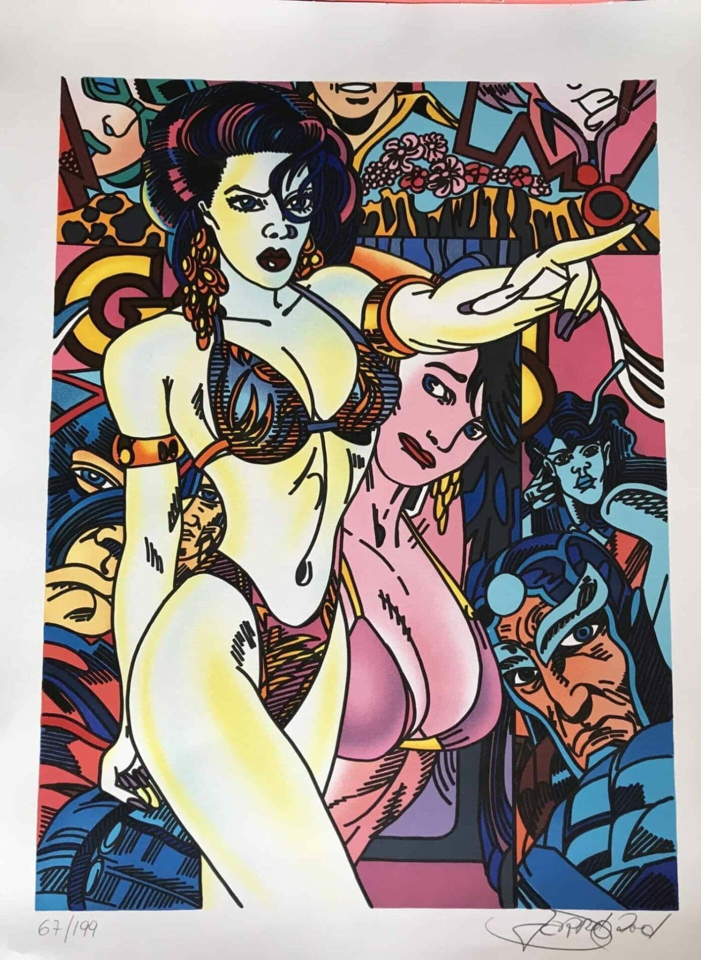 Erró — Lithographie en couleurs, composition pop art féminine, édition 67/199
