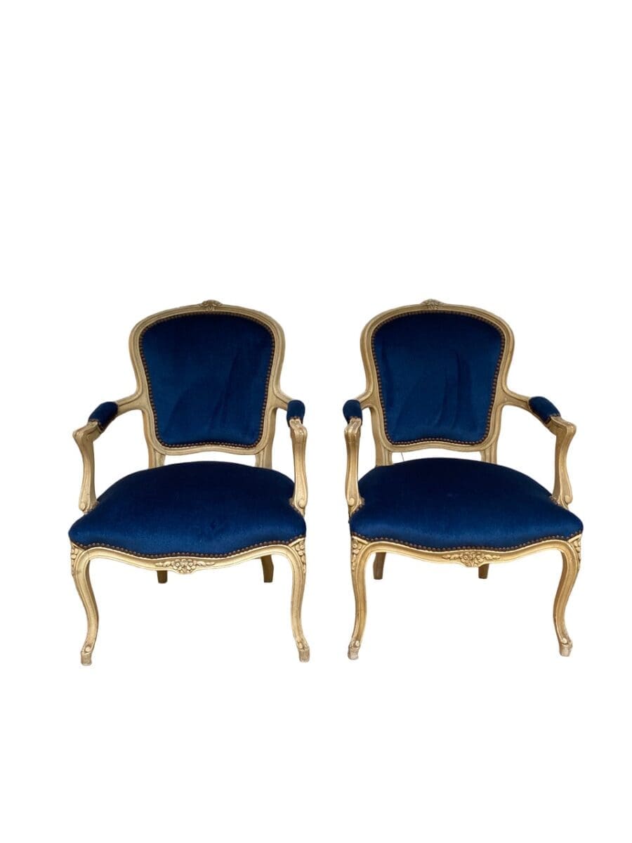 Fauteuils style Louis XV en velours bleu – Occasion