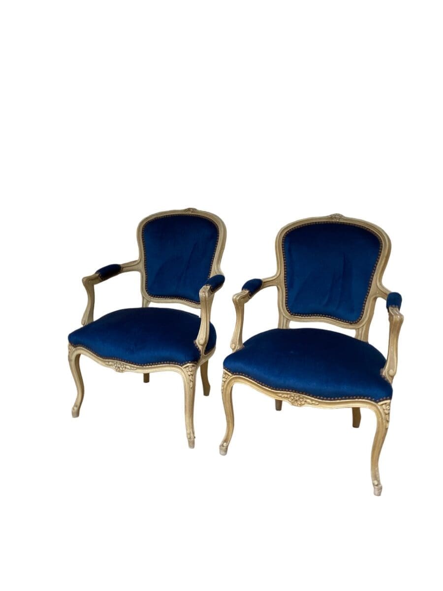 Fauteuils style Louis XV en velours bleu – Occasion