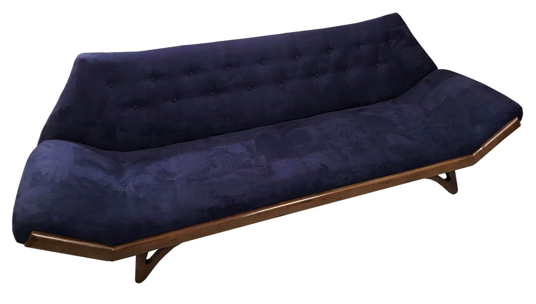 Canapé Design Années 1970 – Teck et Alcantara Bleu