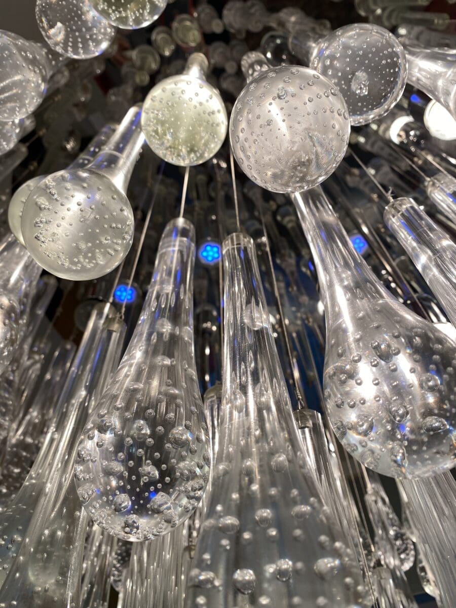 Grand Lustre Gouttes d’Eau en Verre de Murano avec LEDs de Couleur
