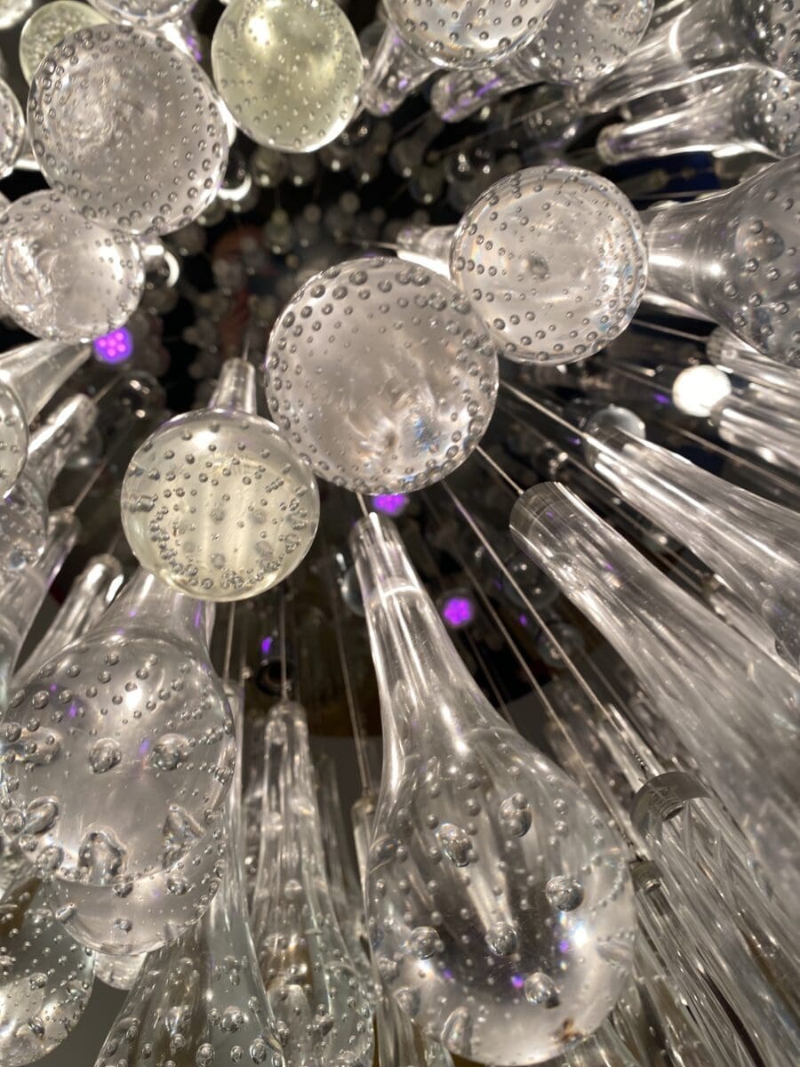 Grand Lustre Gouttes d’Eau en Verre de Murano avec LEDs de Couleur