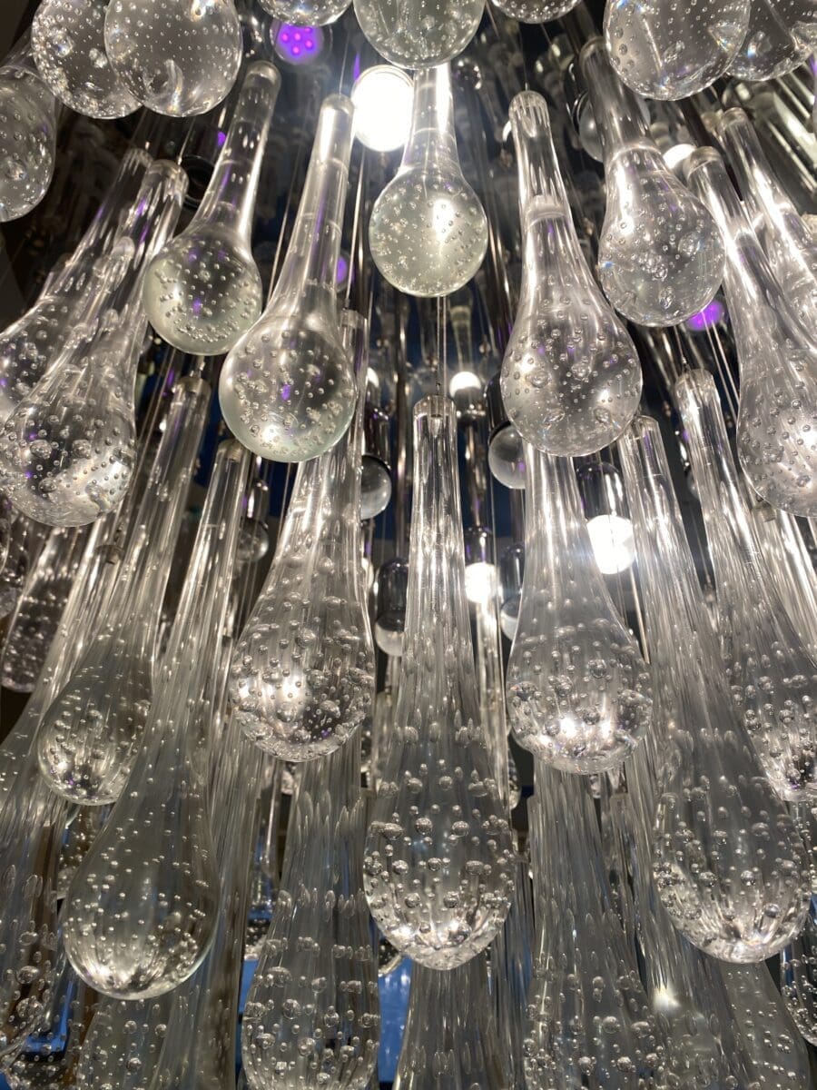 Grand Lustre Gouttes d’Eau en Verre de Murano avec LEDs de Couleur
