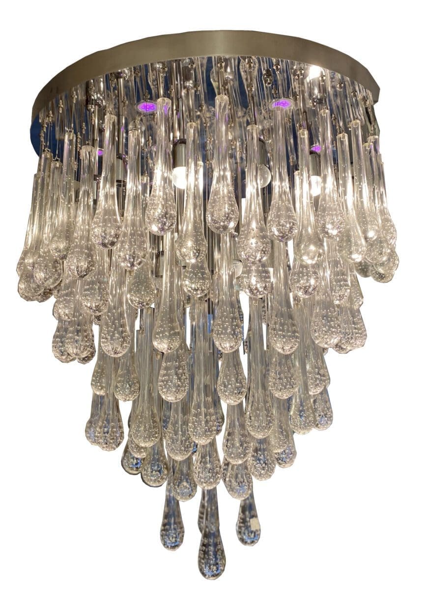 Grand Lustre Gouttes d’Eau en Verre de Murano avec LEDs de Couleur