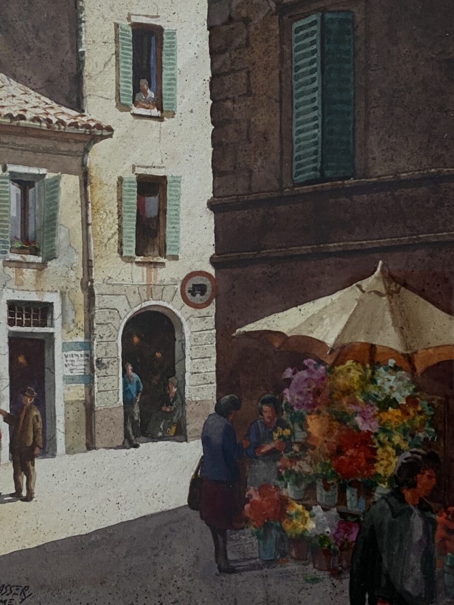 Henry Gasser – Aquarelle « Flower Stall Rome »