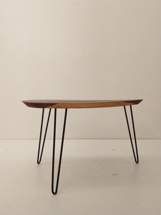 Kris Devillé – Table d&rsquo;appoint padouk et acier (1980)