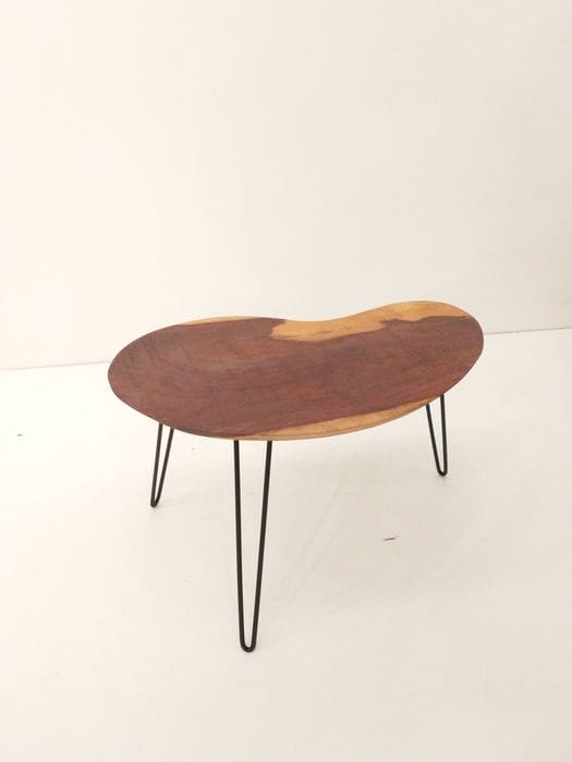 Kris Devillé – Table d&rsquo;appoint padouk et acier (1980)