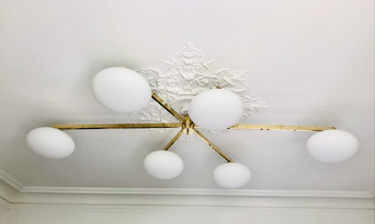 Lustre &lsquo;6 Lunes&rsquo; Style Angelo Lelli pour Arredoluce – Design Italien Iconique