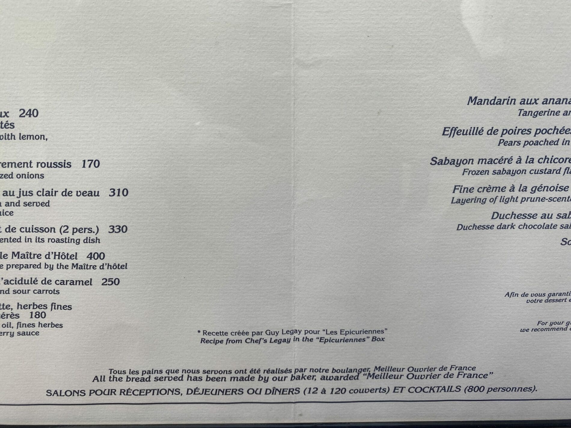 Ritz Paris Hotel Menu 1990 – Collectible for sale