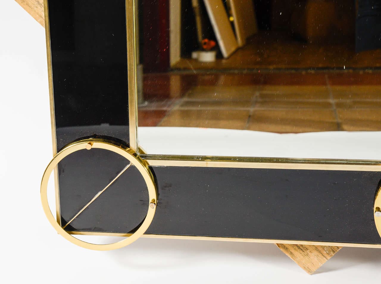 Miroir en verre noir et garniture laiton, 1985