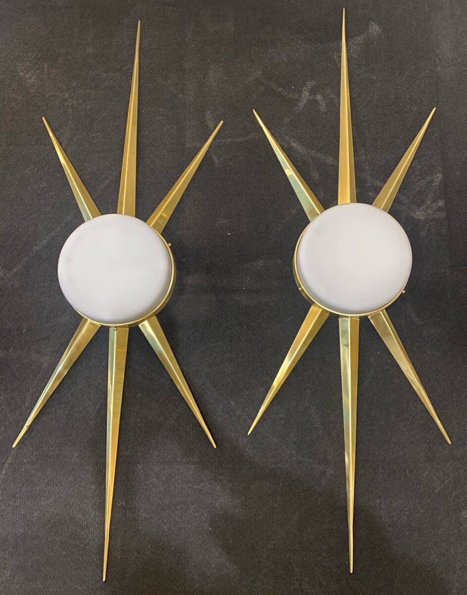 Paire d&rsquo;appliques modernistes à étoile Murano, circa 1970