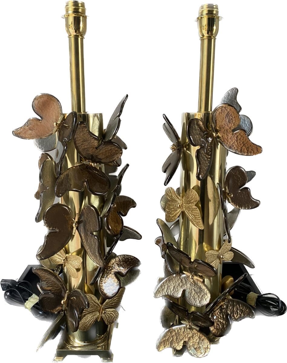 Paire de lampes en métal doré Occasion avec papillons – Murano