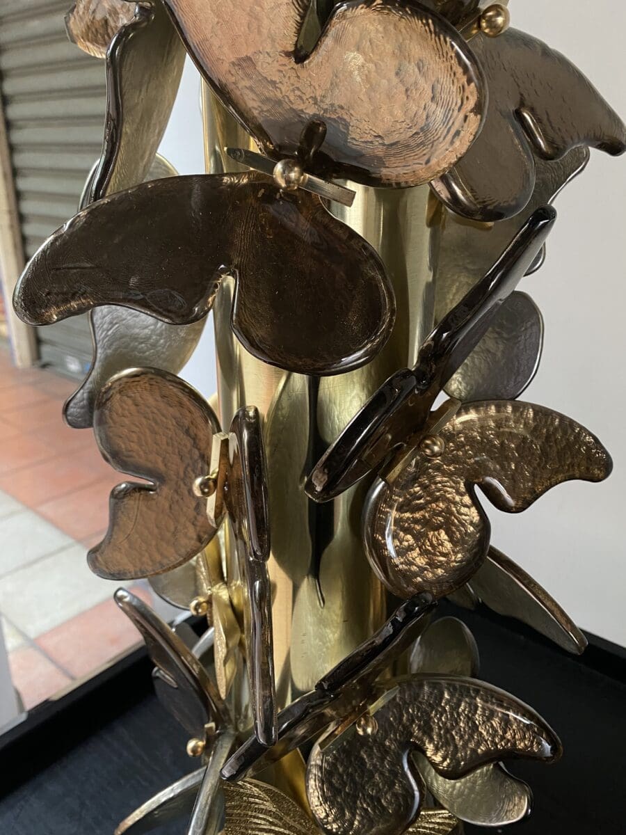 Paire de lampes en métal doré Occasion avec papillons – Murano