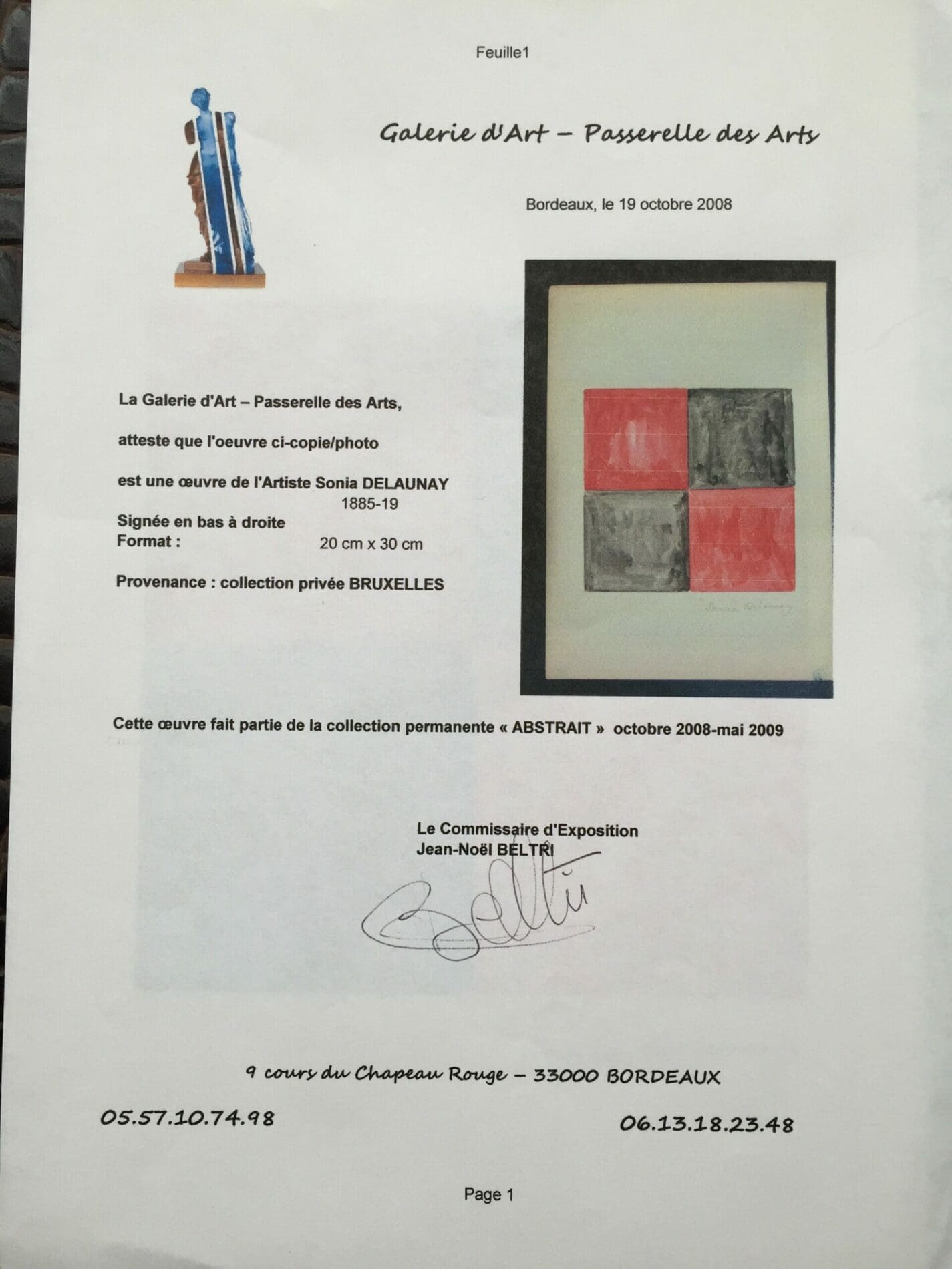 Rare peinture de Sonia Delaunay – Gouache sur papier