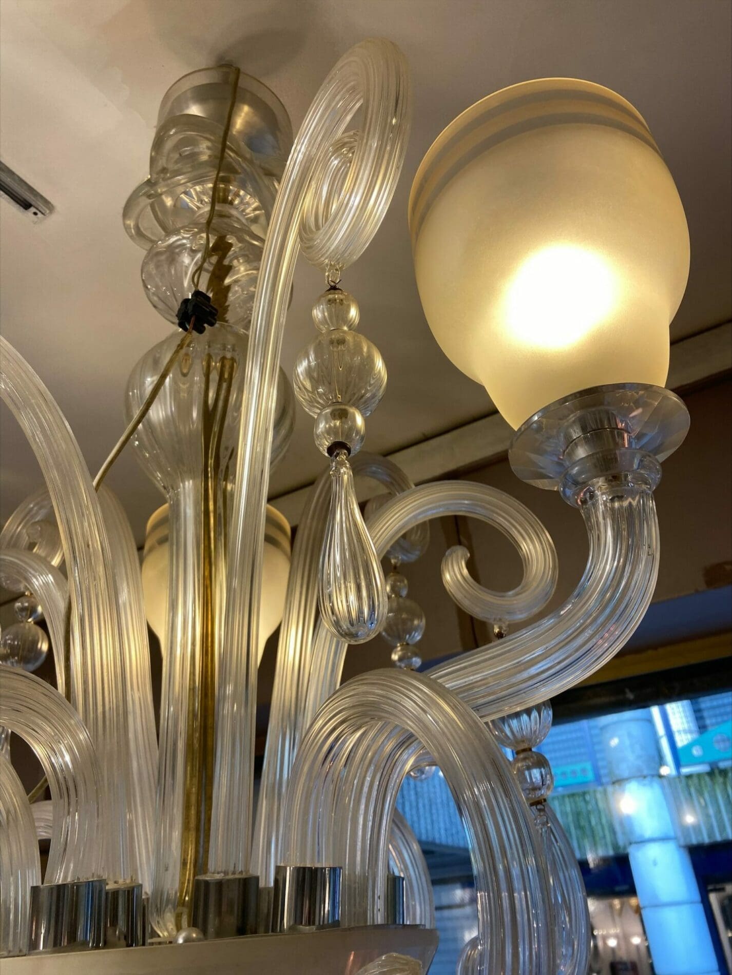 Suspension 3 globes en verre de Murano, circa 1950