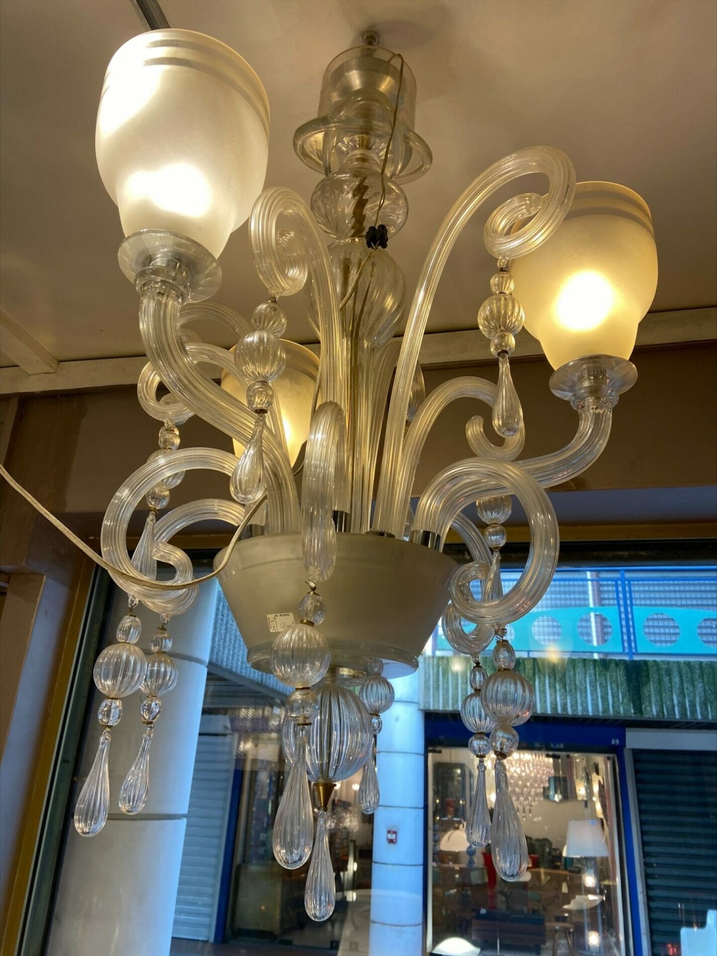 Suspension 3 globes en verre de Murano, circa 1950