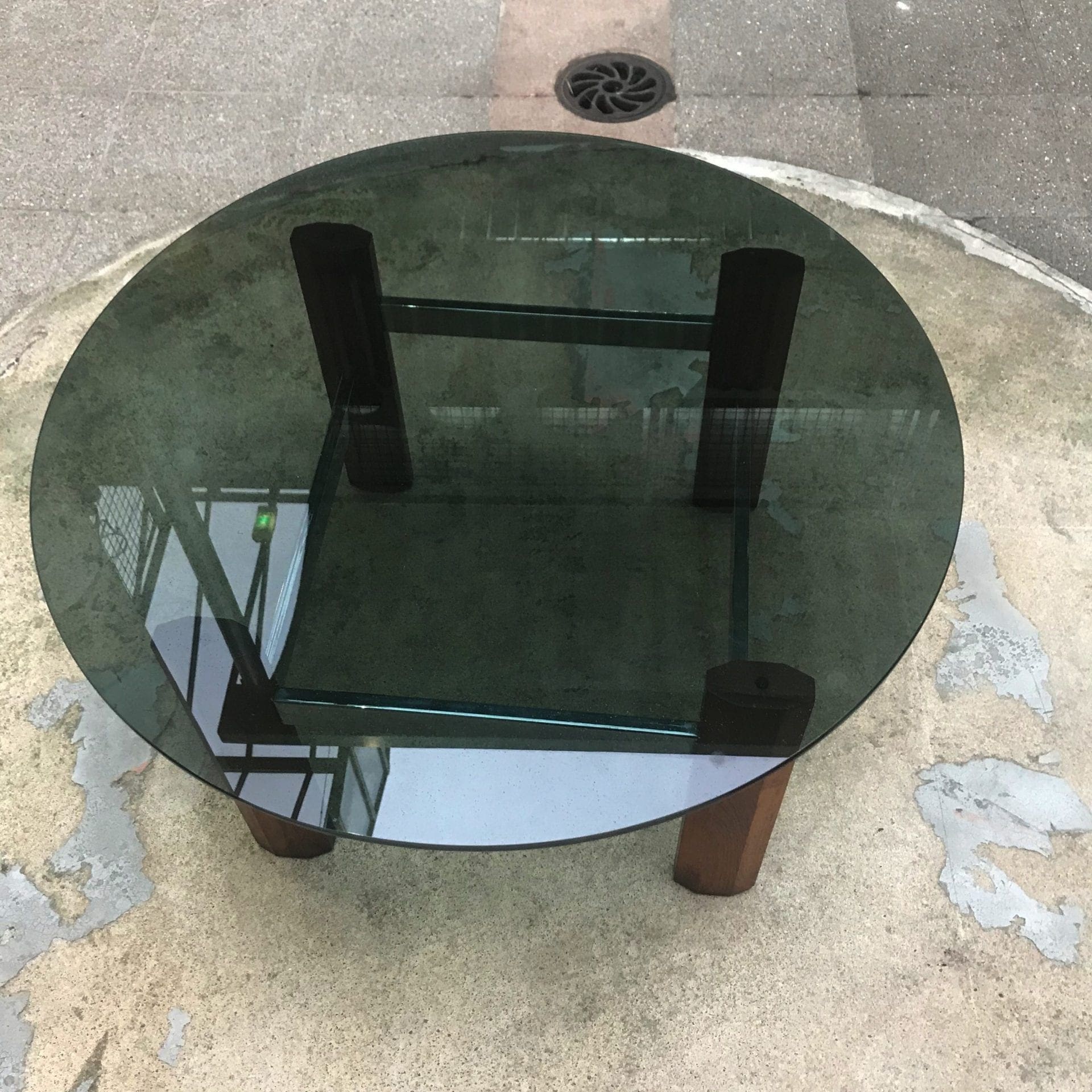 Table Basse Américaine – Teck, Inox et Verre (1970)