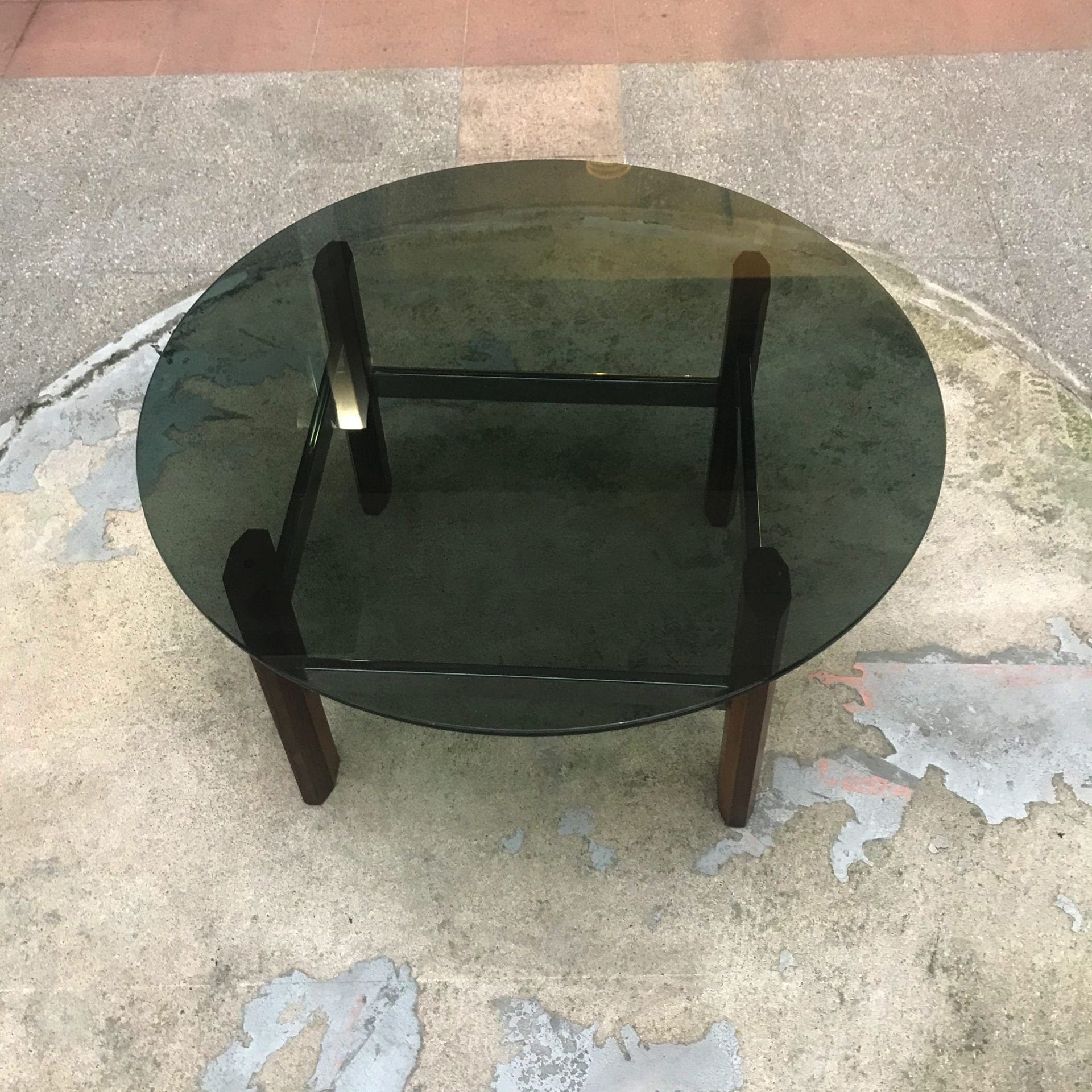 Table Basse Américaine – Teck, Inox et Verre (1970)