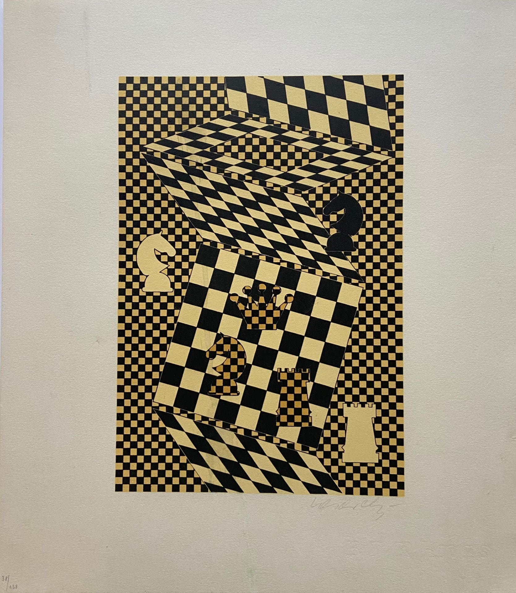 Victor Vasarely – L’Échiquier – 1935-  lithographie signée