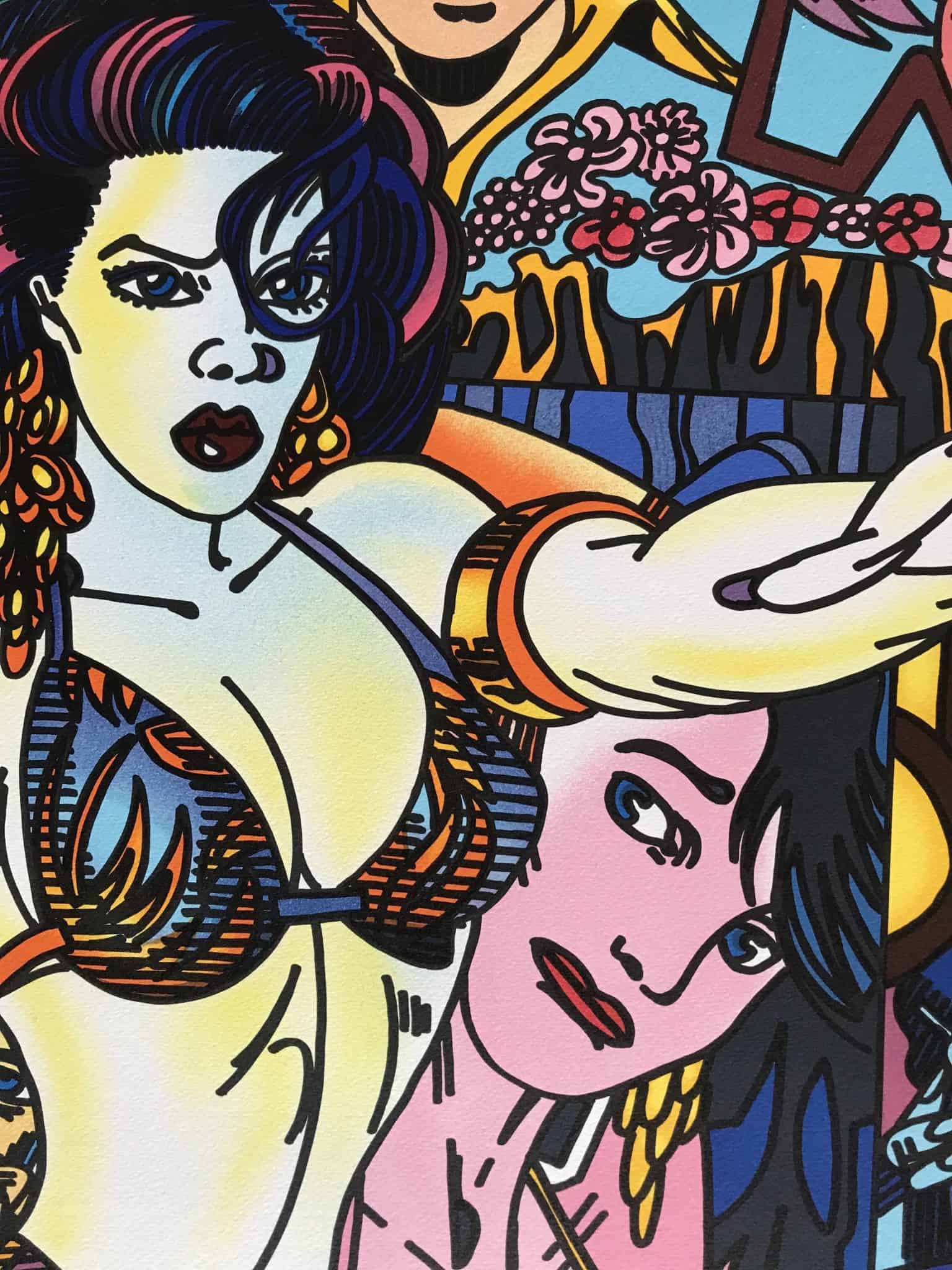 Erró — Lithographie en couleurs, composition pop art féminine, édition 67/199