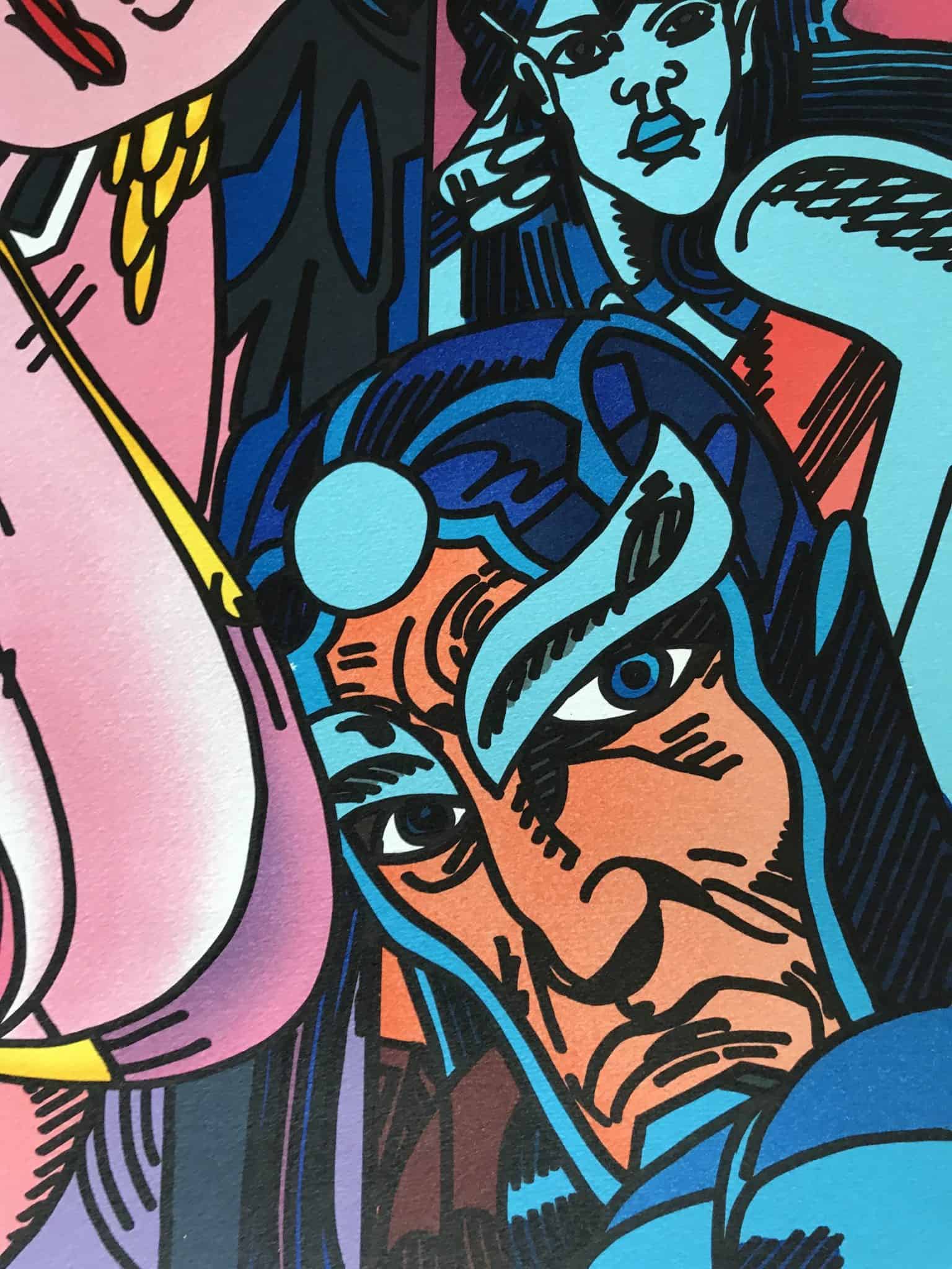 Erró — Lithographie en couleurs, composition pop art féminine, édition 67/199