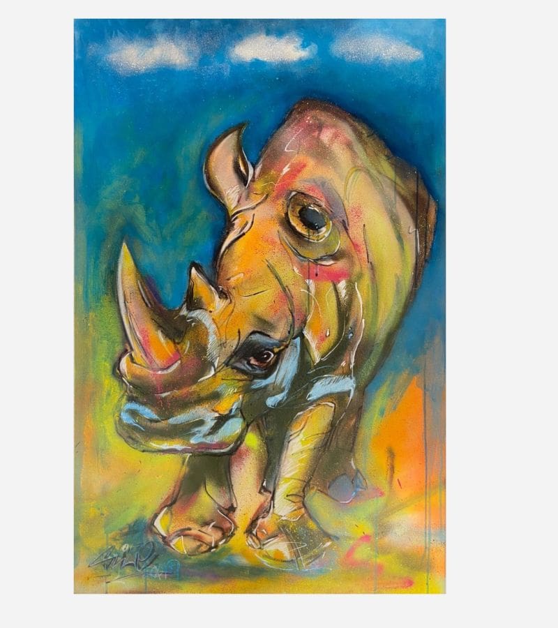 « Rhinoceros Street Style by Dr. Slice – キャンバスにスプレーとエアブラシ、2019
