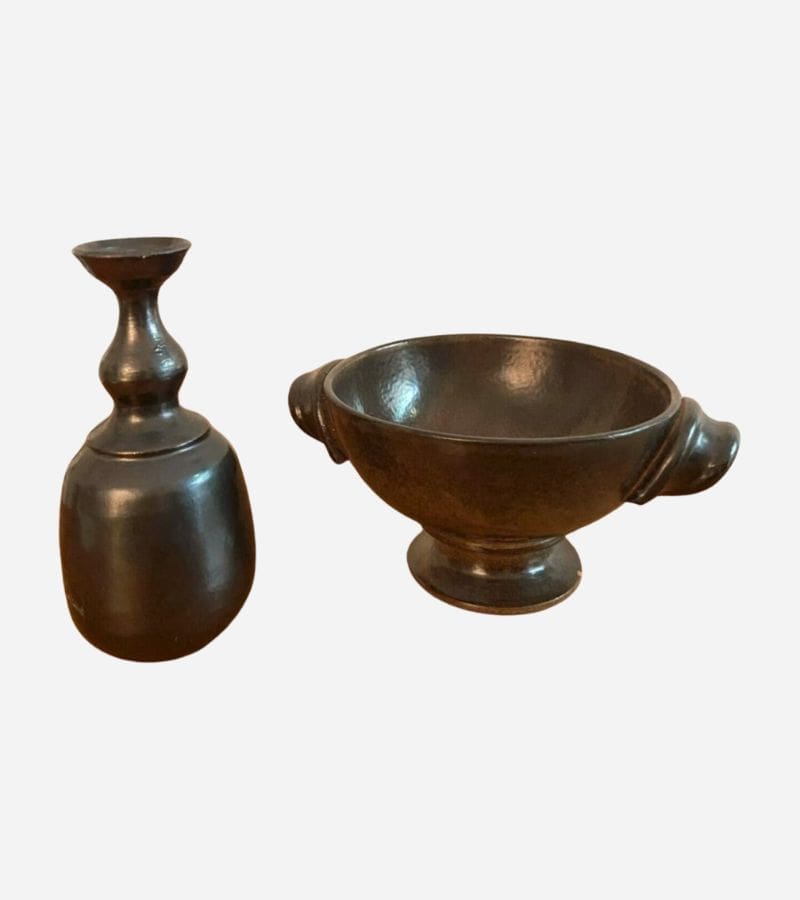 Céramiques signées Jean Marais – Fiole et Coupe Vernis Étain, Vallauris