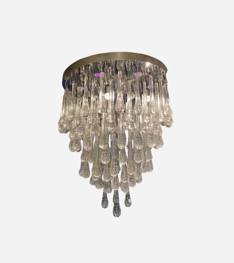 Grand Lustre Gouttes d’Eau en Verre de Murano avec LEDs de Couleur