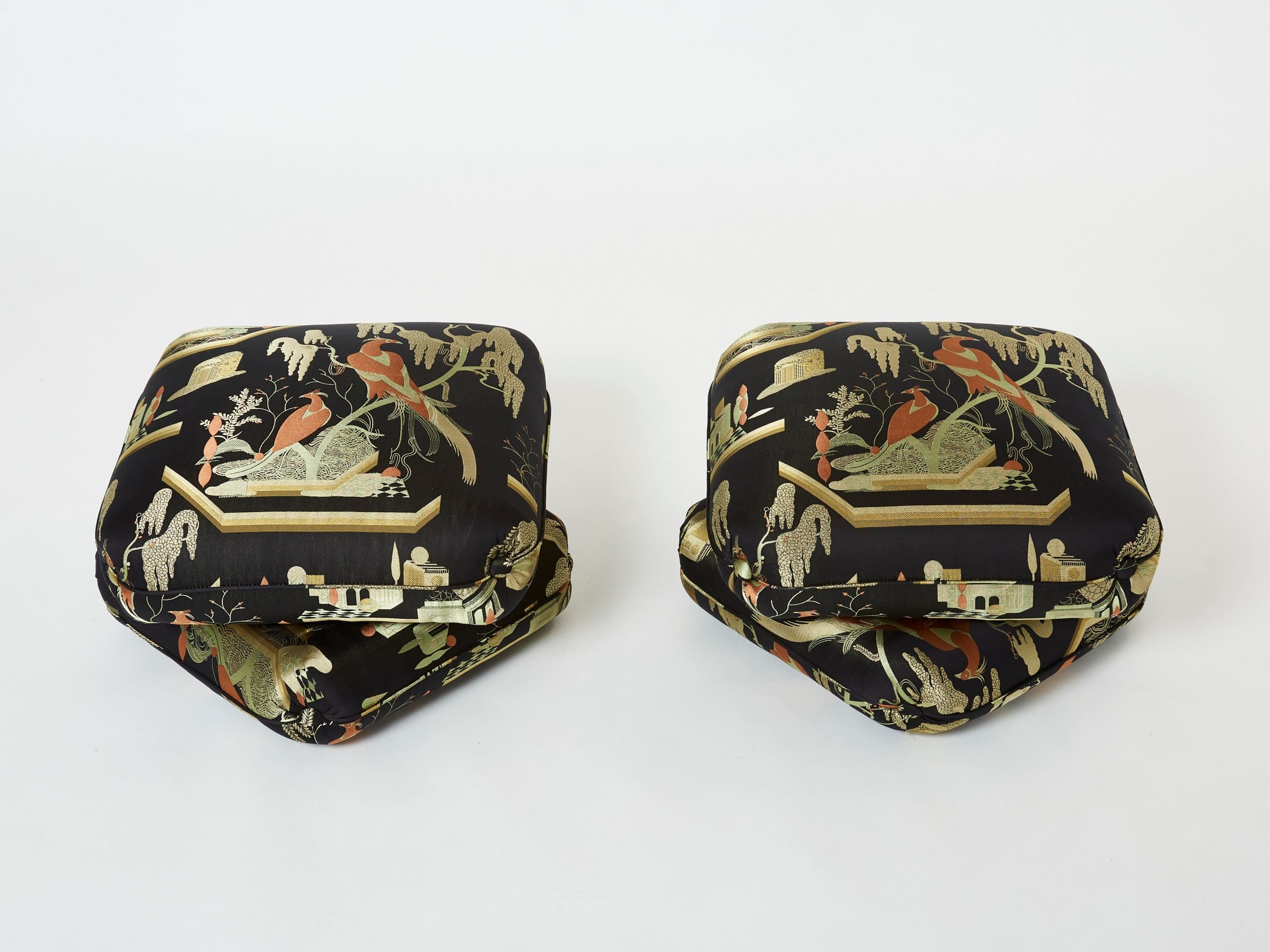 Paire De Poufs Laine Bouclée Maison Jansen – Jacques Charpentier – 1970, Blanc