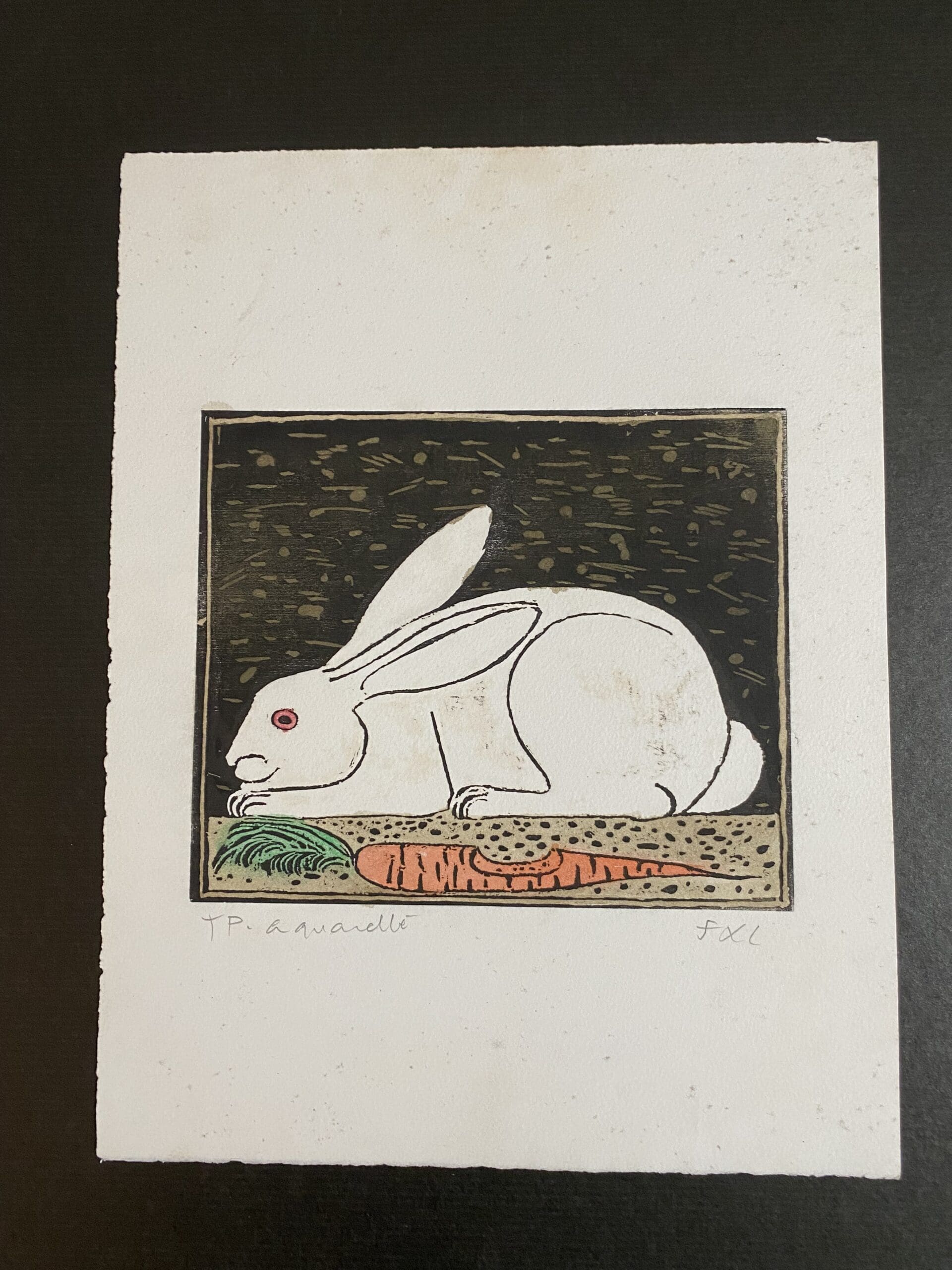 Lithographie Aquarellée « Le Lapin » par François Xavier Lalanne