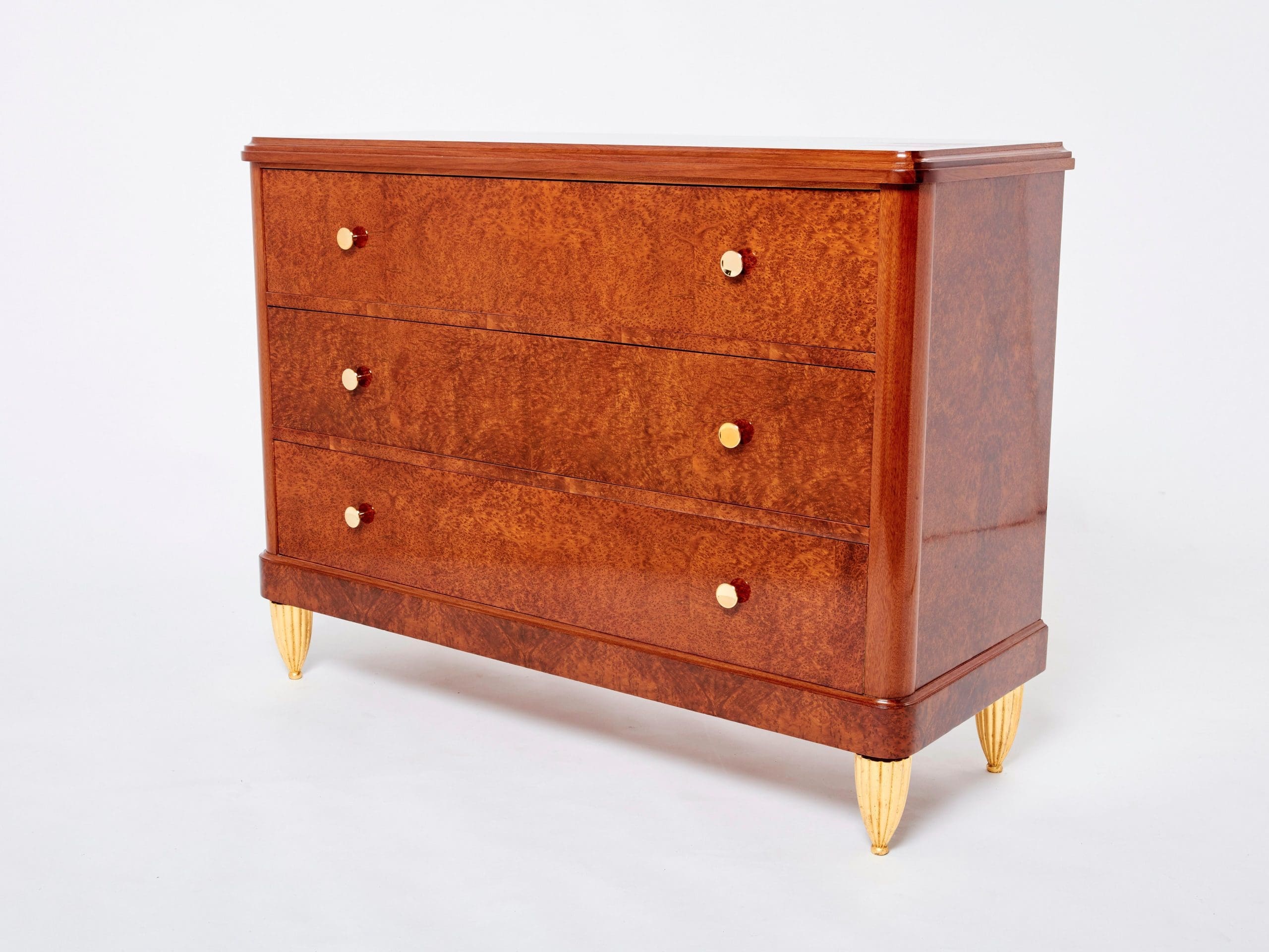 Commode Art Déco en Loupe d&rsquo;Amboyne, Attribuée à Maurice Dufrène, Années 1940