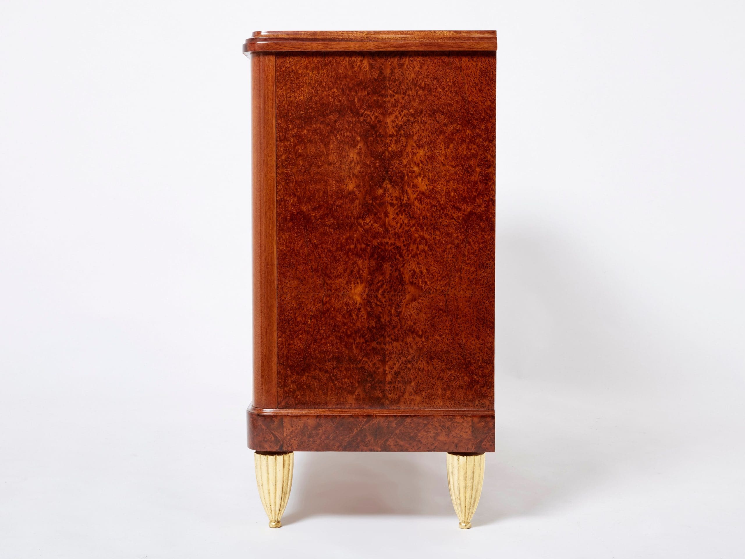 Commode Art Déco en Loupe d&rsquo;Amboyne, Attribuée à Maurice Dufrène, Années 1940