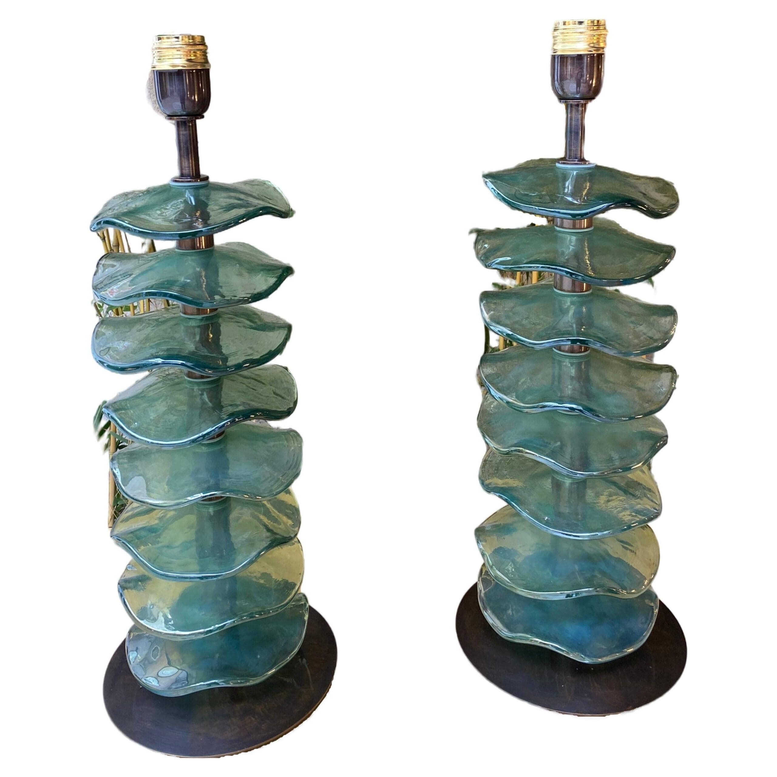 Paire de lampes en verre de Murano – Style Greene & Greene (circa 1980)