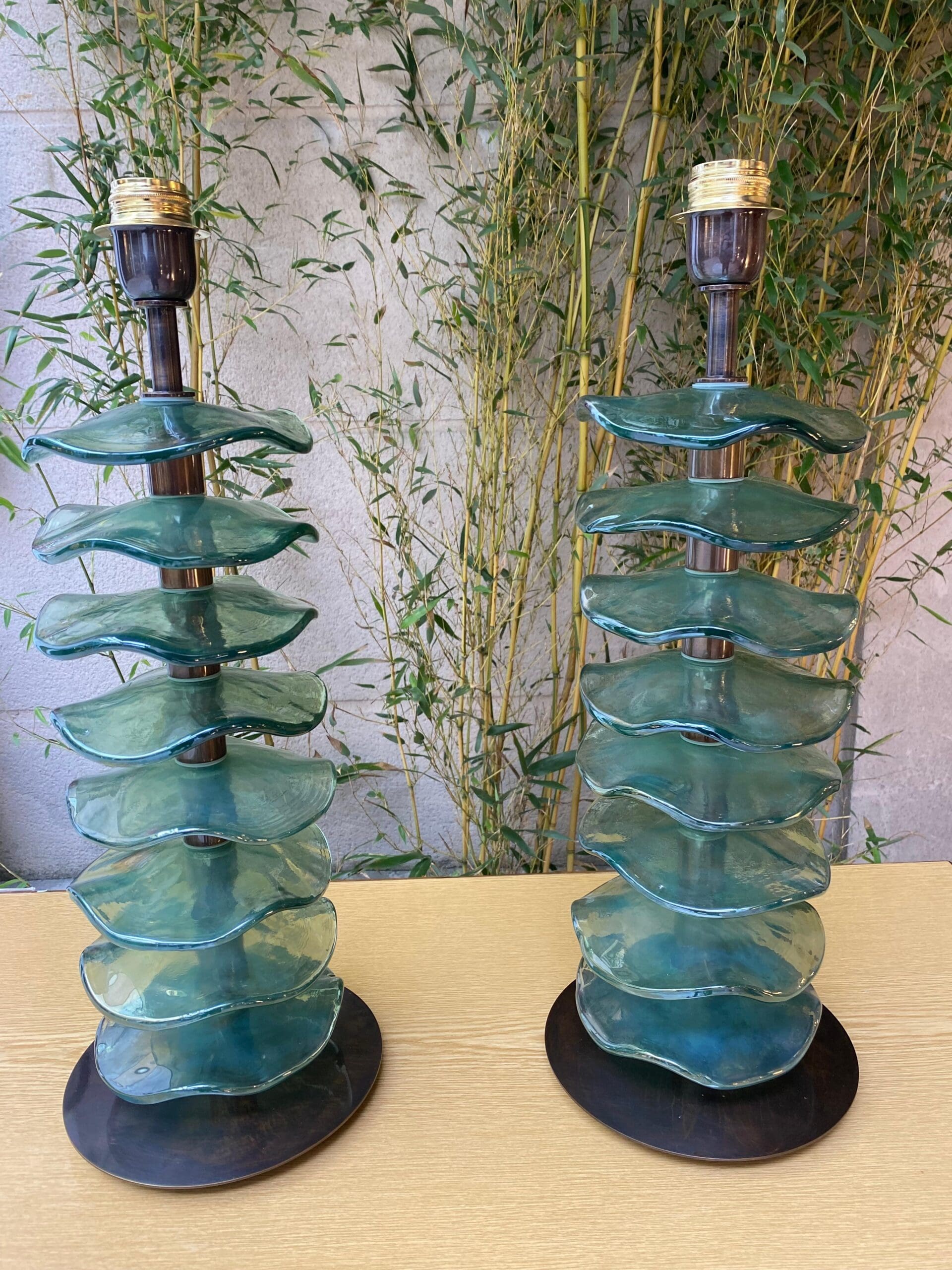 Paire de lampes en verre de Murano – Style Greene & Greene (circa 1980)
