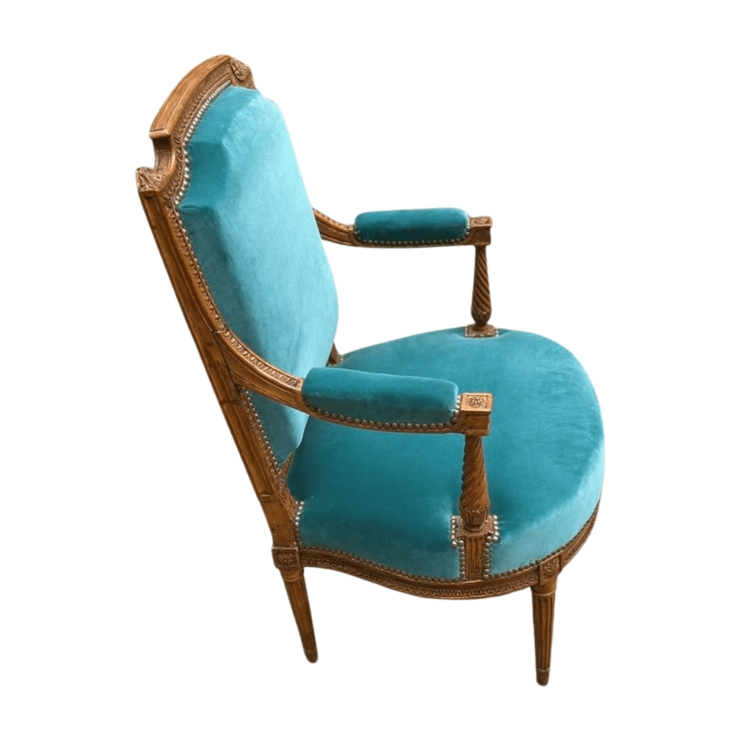 Fauteuil de couloir Louis XVI d&rsquo;époque – Ornements sculptés et garniture en velours