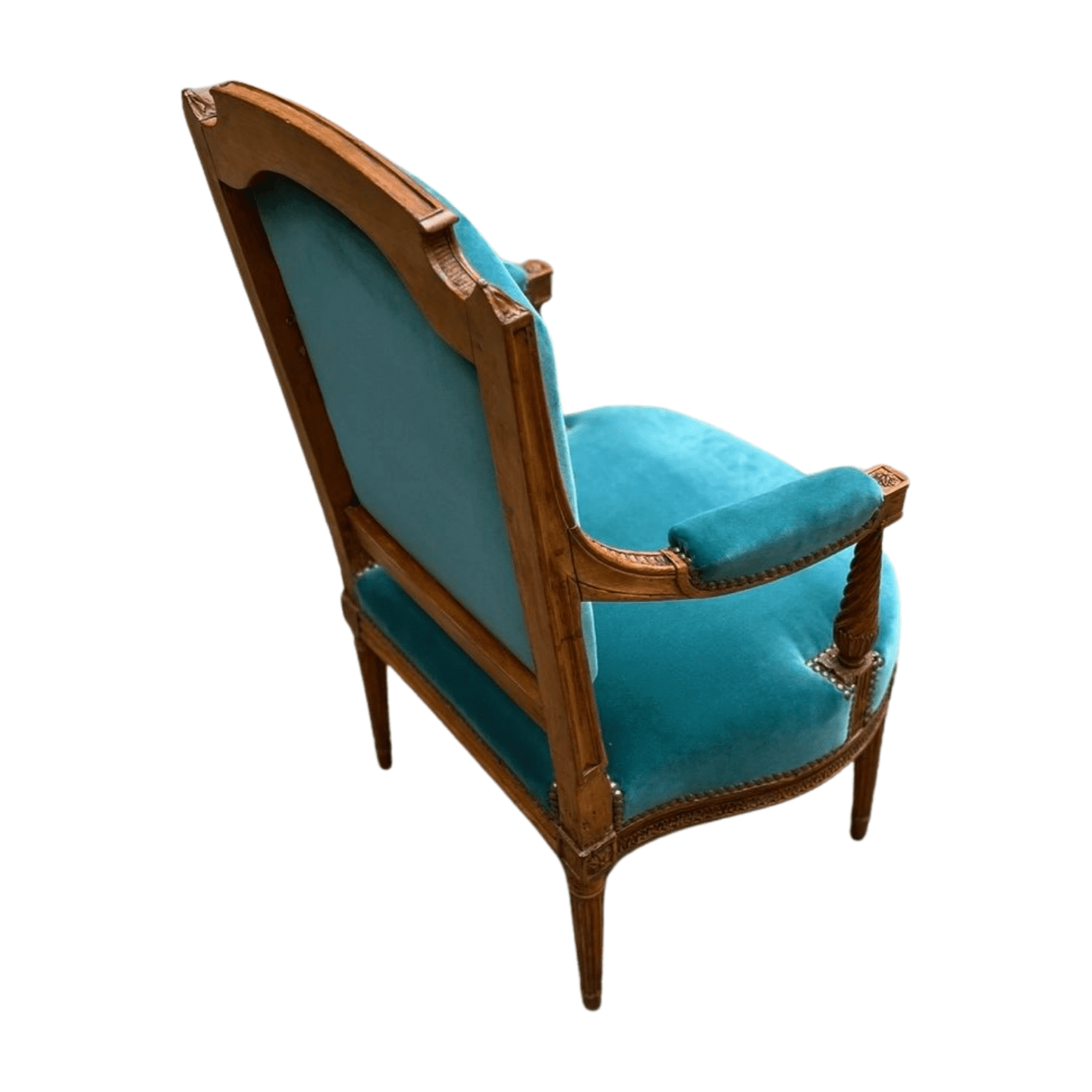Fauteuil de couloir Louis XVI d&rsquo;époque – Ornements sculptés et garniture en velours