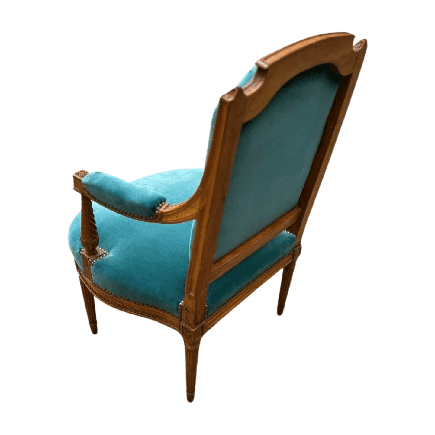 Fauteuil de couloir Louis XVI d&rsquo;époque – Ornements sculptés et garniture en velours