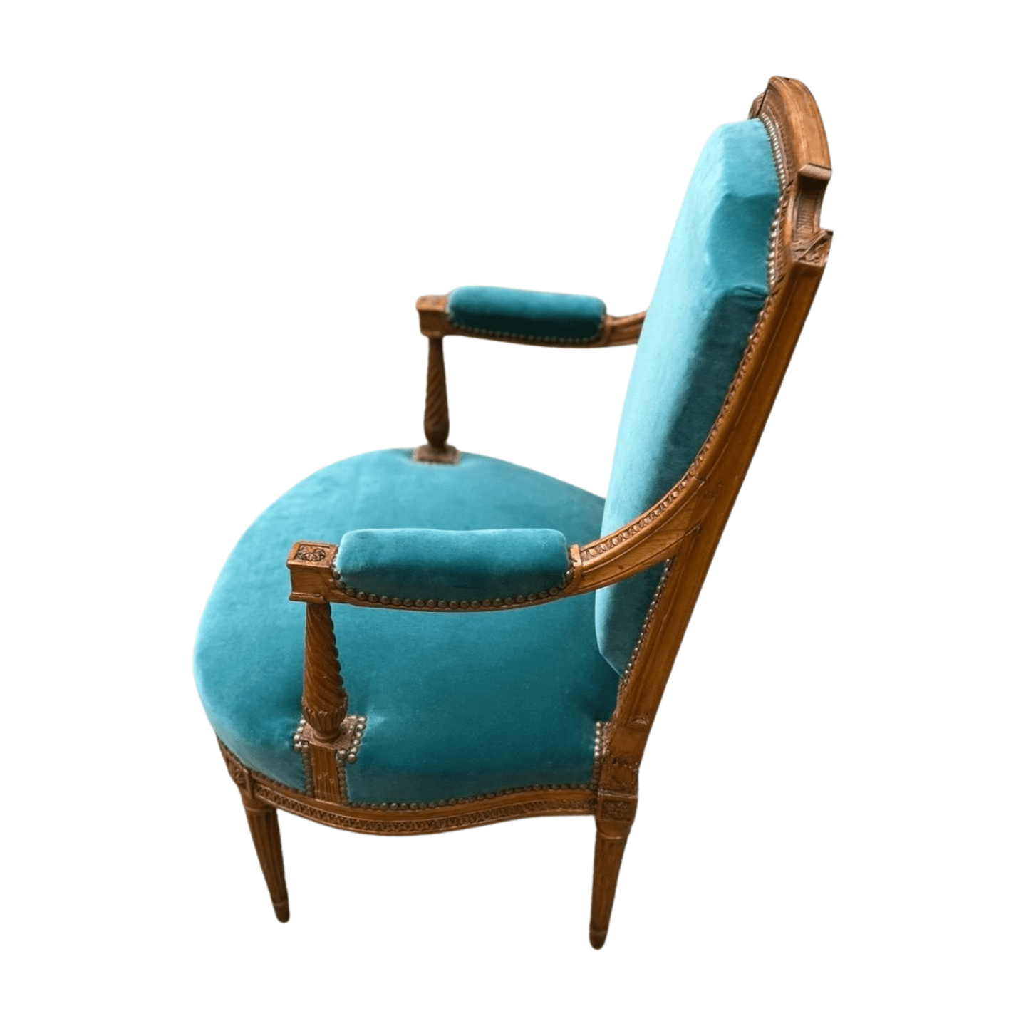 Fauteuil de couloir Louis XVI d&rsquo;époque – Ornements sculptés et garniture en velours