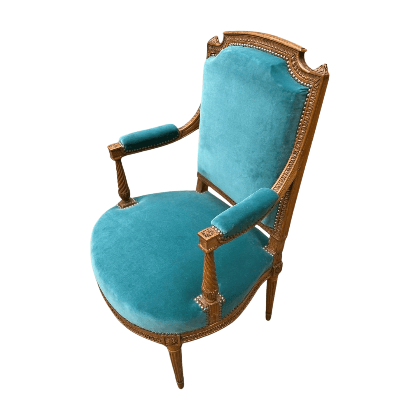 Fauteuil de couloir Louis XVI d&rsquo;époque – Ornements sculptés et garniture en velours