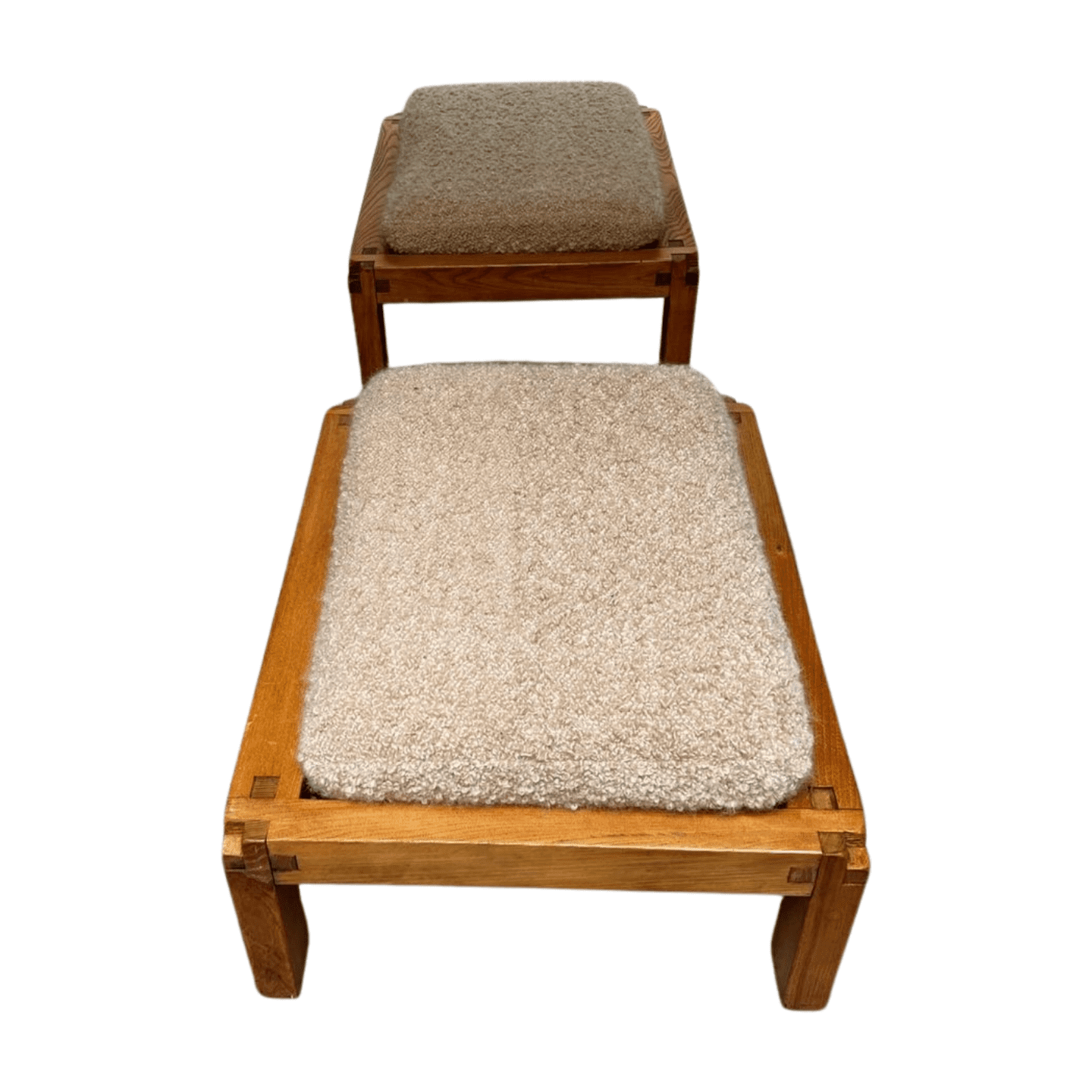 Pierre Chapo — Paire de tabourets S20R en orme massif et laine Pierre Frey