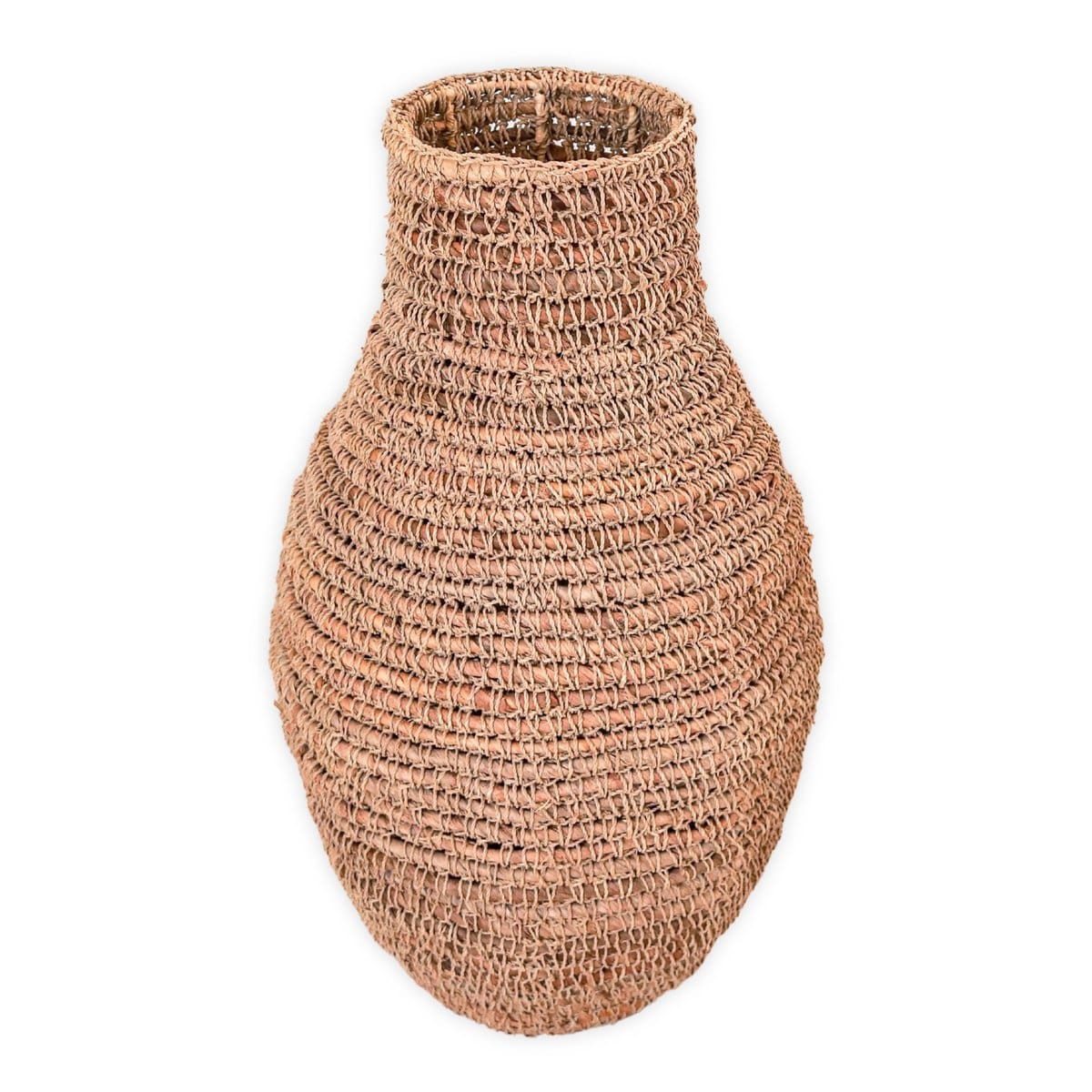 Vase en fibres naturelles – Élégance brute du raphia et de la fibre de banane (fait main à Java)