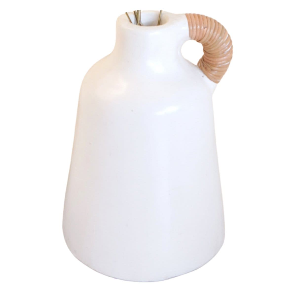 Vase Sana en argile blanche – Anse en rotin naturel, pièce artisanale (neuf)