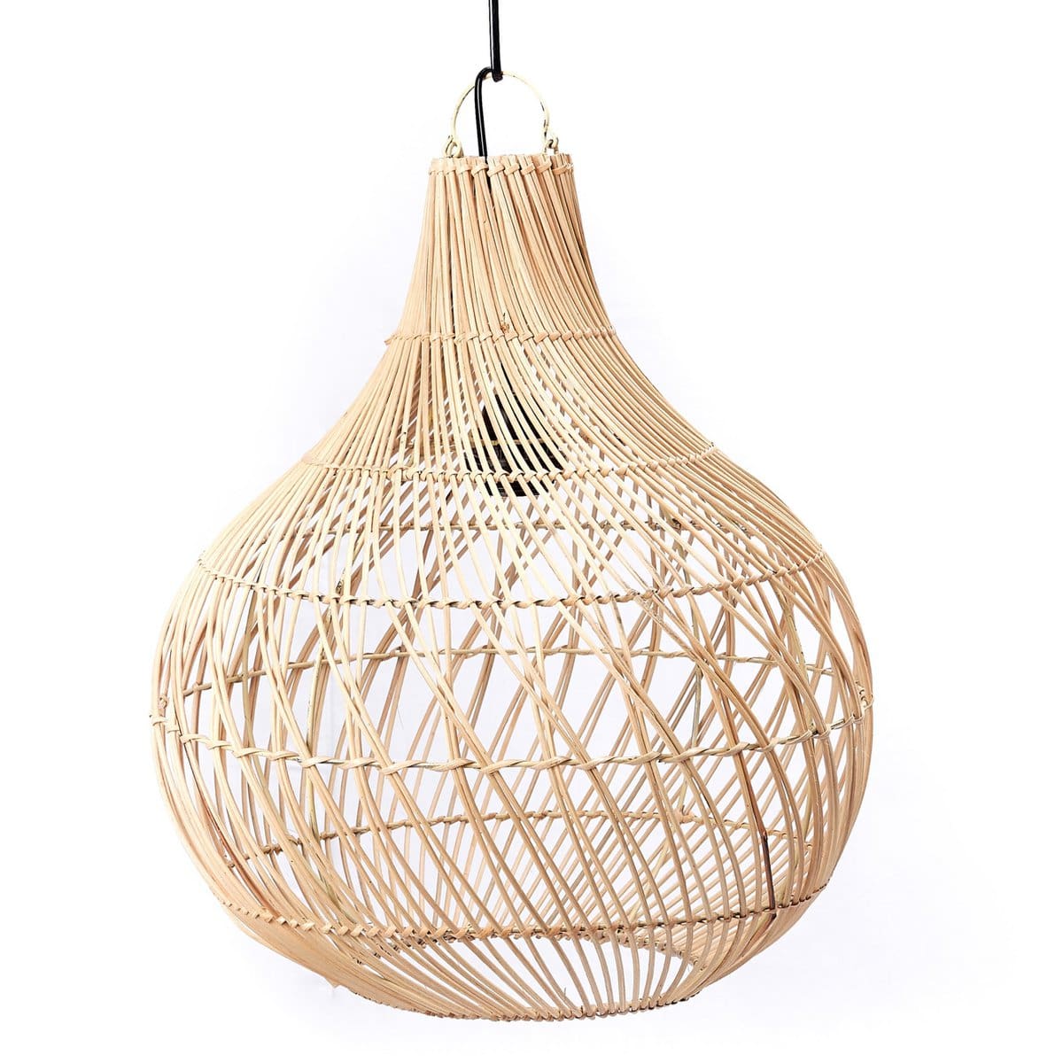 Suspension artisanale beige – Motifs lumineux en rotin tressé, Bali