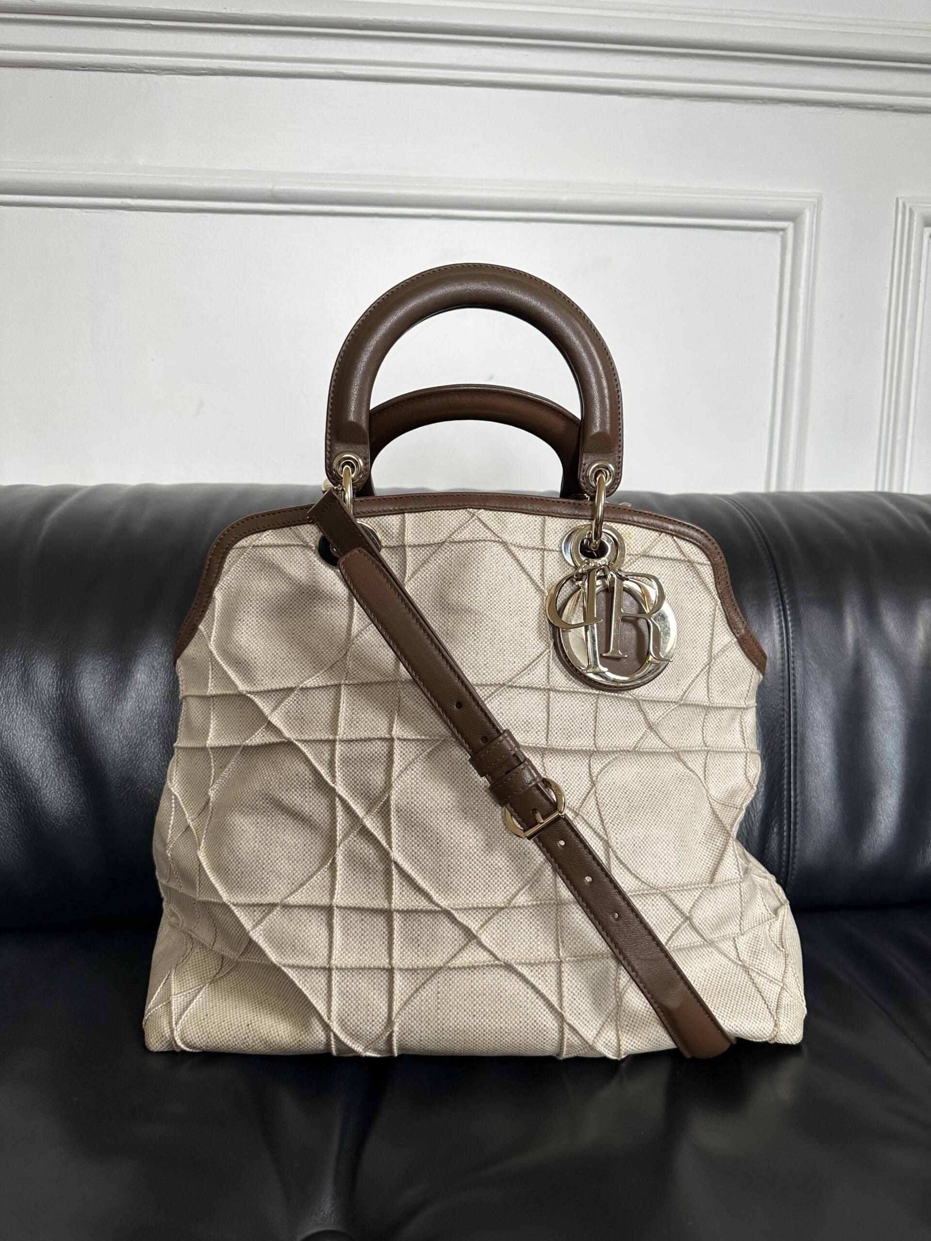 Christian Dior Granville en Cuir, Python et Toile Enduite – Sac Vintage d’Exception
