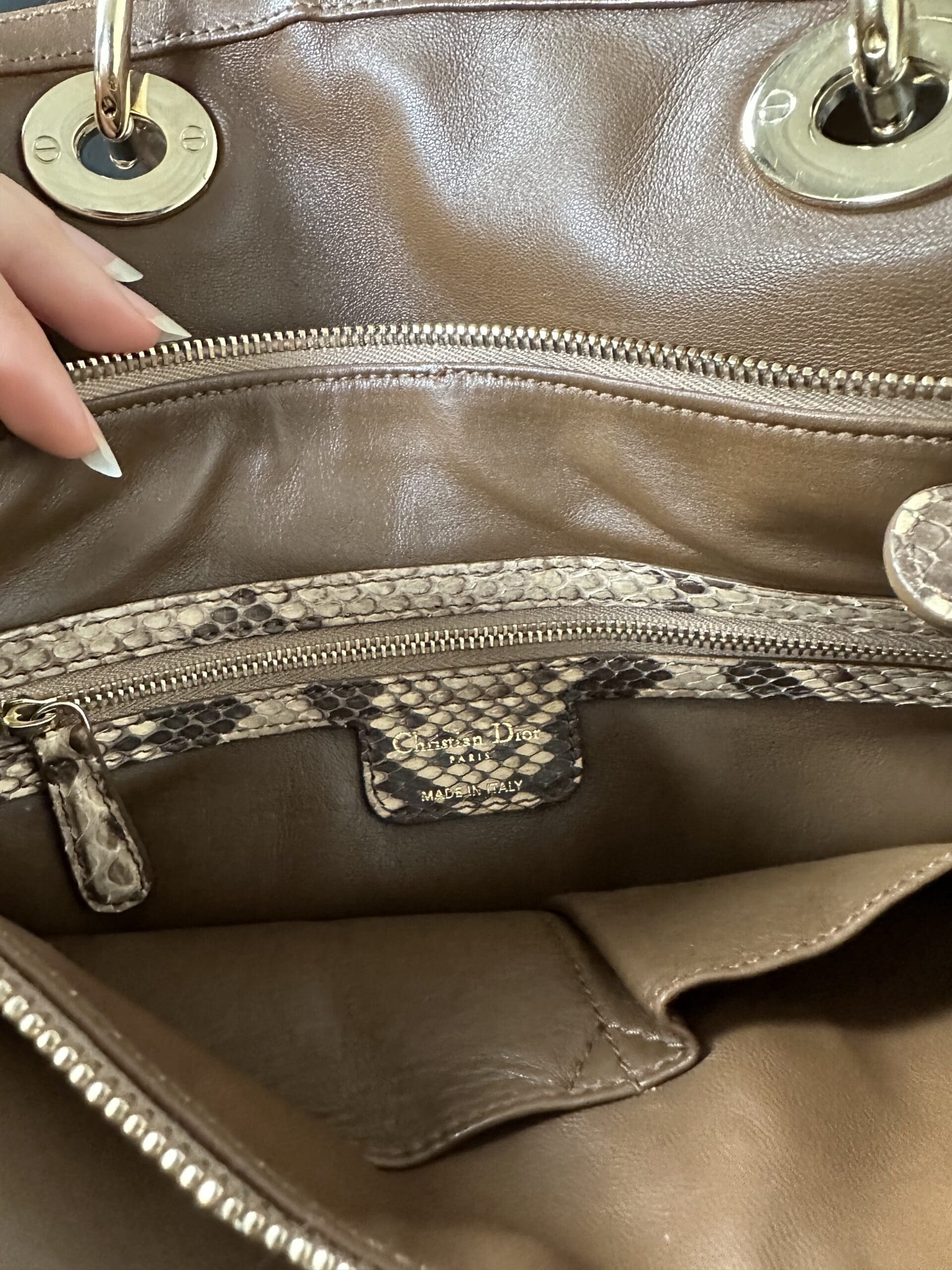 Christian Dior Granville en Cuir, Python et Toile Enduite – Sac Vintage d’Exception