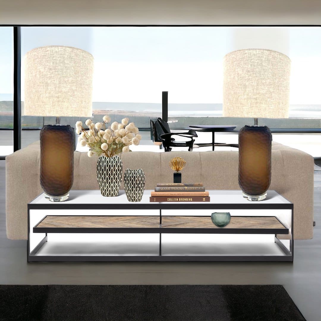 Lampe sculpturale en verre – Coloris chocolat, design contemporain avec LED